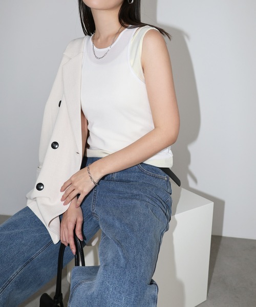 andme(アンドミー)の「チュールシアー&テレコリブレイヤードタンクトップ(タンクトップ・レディース・ブラック/サックスブルー/オフホワイト/ベージュ・M)」の16枚目の写真