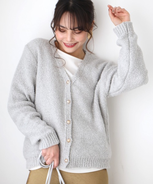 Ehre style(エーレスタイル)の「ふわっと明るく時短でオシャレぽこぽこニットカーデ(カーディガン/ボレロ・レディース・ブルー/ホワイト/ライトグレー・FREE)」の4枚目の写真