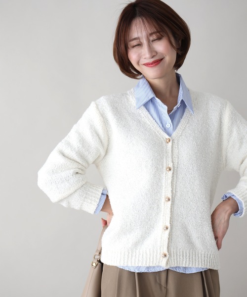 Ehre style(エーレスタイル)の「ふわっと明るく時短でオシャレぽこぽこニットカーデ(カーディガン/ボレロ・レディース・ブルー/ホワイト/ライトグレー・FREE)」の6枚目の写真