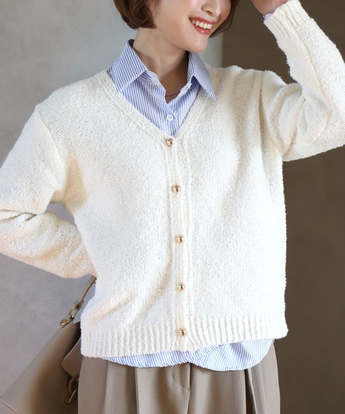 Ehre style(エーレスタイル)の「ふわっと明るく時短でオシャレぽこぽこニットカーデ(カーディガン/ボレロ・レディース・ブルー/ホワイト/ライトグレー・FREE)」の12枚目の写真