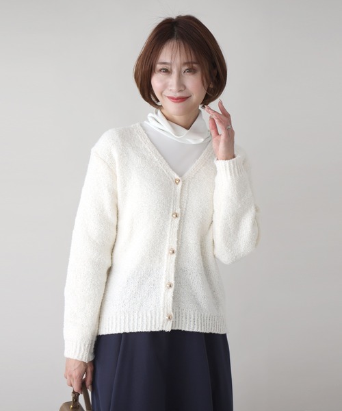 Ehre style(エーレスタイル)の「ふわっと明るく時短でオシャレぽこぽこニットカーデ(カーディガン/ボレロ・レディース・ブルー/ホワイト/ライトグレー・FREE)」の10枚目の写真