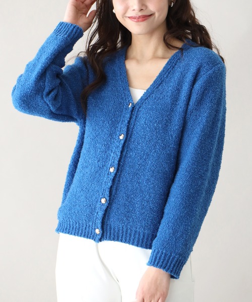 Ehre style(エーレスタイル)の「ふわっと明るく時短でオシャレぽこぽこニットカーデ(カーディガン/ボレロ・レディース・ブルー/ホワイト/ライトグレー・FREE)」の5枚目の写真