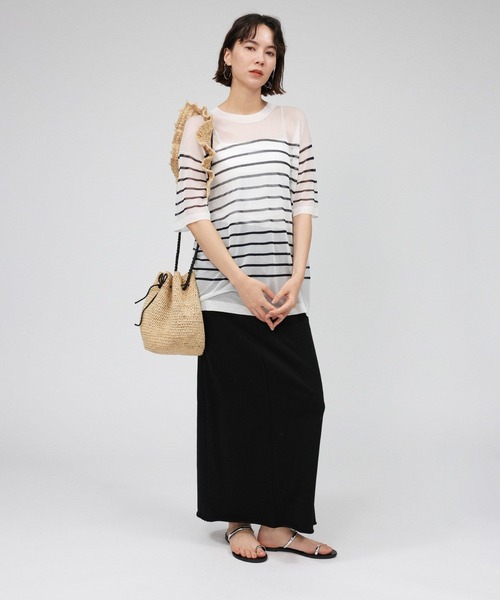 BABYLONE（バビロン）の「シアーニットTシャツ（Tシャツ/カットソー・レディース・ベージュ/ホワイト/ブラック・フリー）」の10枚目の写真