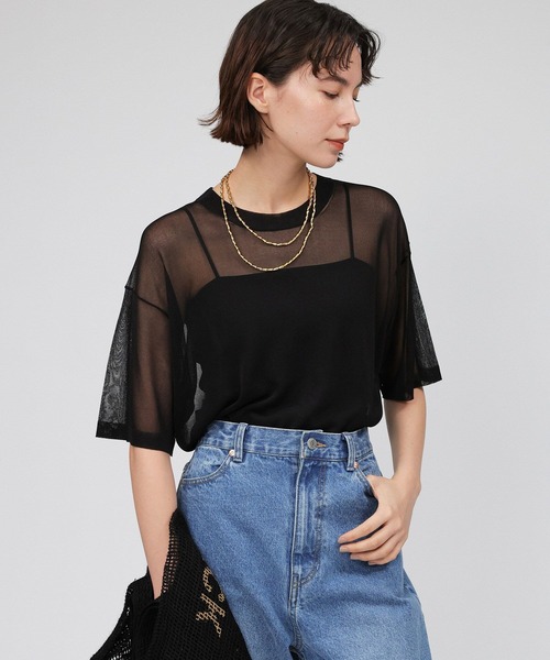 BABYLONE（バビロン）の「シアーニットTシャツ（Tシャツ/カットソー・レディース・ベージュ/ホワイト/ブラック・フリー）」の17枚目の写真