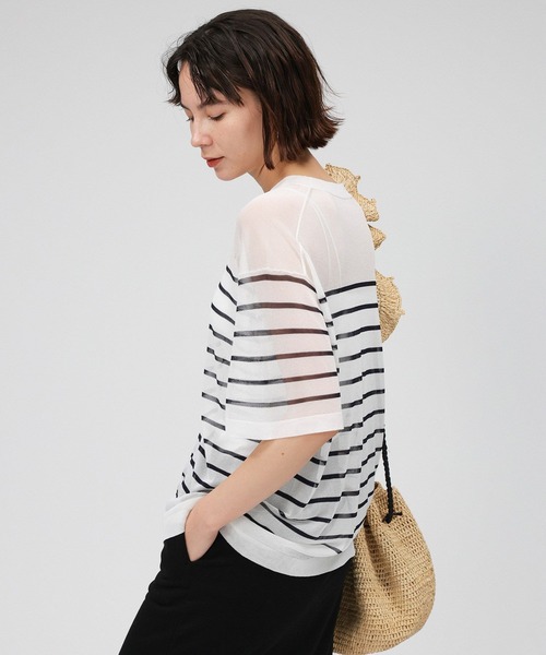 BABYLONE（バビロン）の「シアーニットTシャツ（Tシャツ/カットソー・レディース・ベージュ/ホワイト/ブラック・フリー）」の5枚目の写真