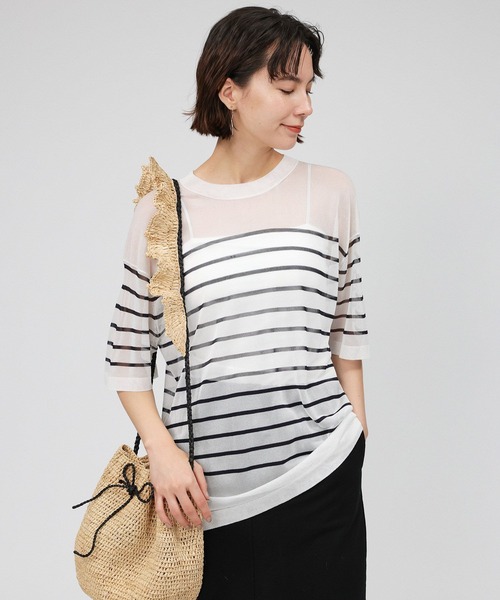 BABYLONE（バビロン）の「シアーニットTシャツ（Tシャツ/カットソー・レディース・ベージュ/ホワイト/ブラック・フリー）」の6枚目の写真