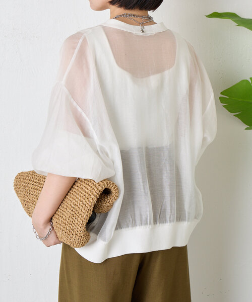 Jena espace merveilleux（ジェナ　エスパスメルヴェイユ）の「【真夏も涼しく着れる】シアーボタンカーディガン（カーディガン/ボレロ・レディース・グレー/ブラック/オフホワイト・FREE）」の16枚目の写真