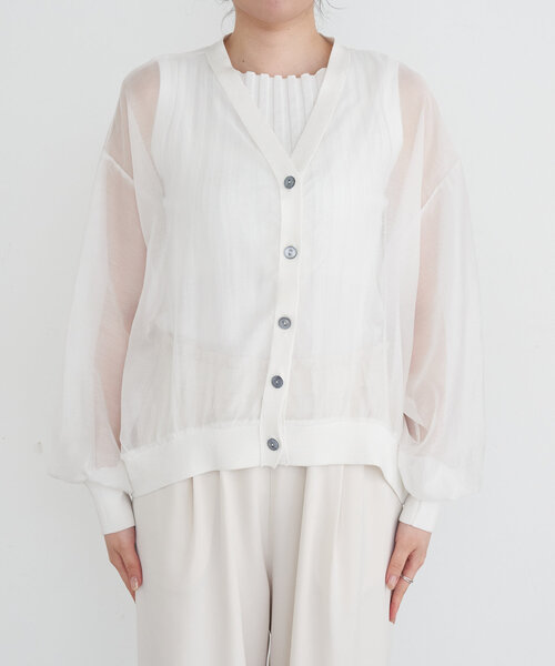 Jena espace merveilleux（ジェナ　エスパスメルヴェイユ）の「【真夏も涼しく着れる】シアーボタンカーディガン（カーディガン/ボレロ・レディース・グレー/ブラック/オフホワイト・FREE）」の18枚目の写真