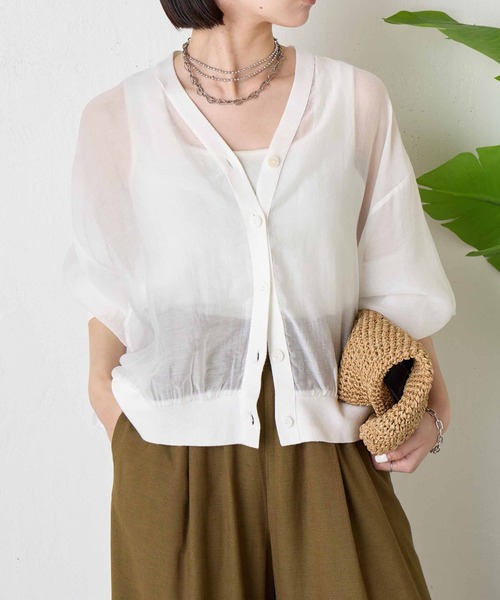Jena espace merveilleux（ジェナ　エスパスメルヴェイユ）の「【真夏も涼しく着れる】シアーボタンカーディガン（カーディガン/ボレロ・レディース・グレー/ブラック/オフホワイト・FREE）」の2枚目の写真
