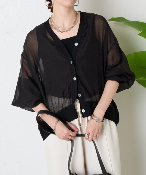 Jena espace merveilleux（ジェナ　エスパスメルヴェイユ）の「【真夏も涼しく着れる】シアーボタンカーディガン（カーディガン/ボレロ・レディース・グレー/ブラック/オフホワイト・FREE）」の7枚目の写真