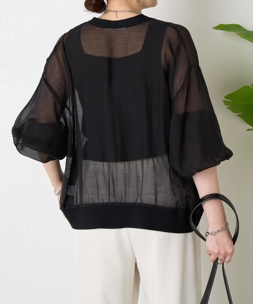 Jena espace merveilleux（ジェナ　エスパスメルヴェイユ）の「【真夏も涼しく着れる】シアーボタンカーディガン（カーディガン/ボレロ・レディース・グレー/ブラック/オフホワイト・FREE）」の9枚目の写真