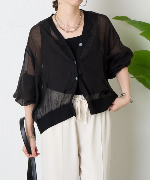 Jena espace merveilleux（ジェナ　エスパスメルヴェイユ）の「【真夏も涼しく着れる】シアーボタンカーディガン（カーディガン/ボレロ・レディース・グレー/ブラック/オフホワイト・FREE）」の8枚目の写真