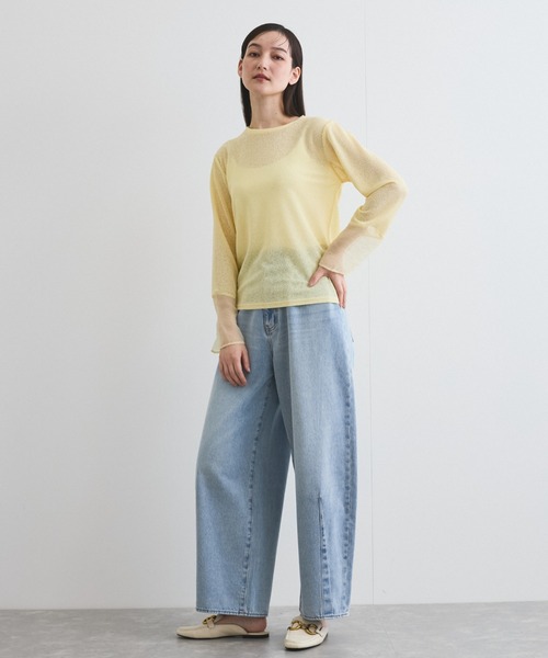 VICKY(ビッキー)の「袖シアーカットソートップス≪手洗い可能≫(Tシャツ/カットソー・レディース・イエロー/ブラック/オフホワイト・M)」の6枚目の写真