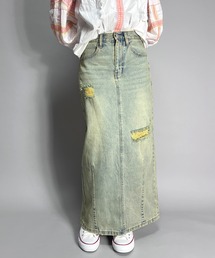 BEATJIVE（ビートジャイブ）の「デニムロングスカート ヴィンテージ加工 オーバーダイ ダメージ加工（デニムスカート）」