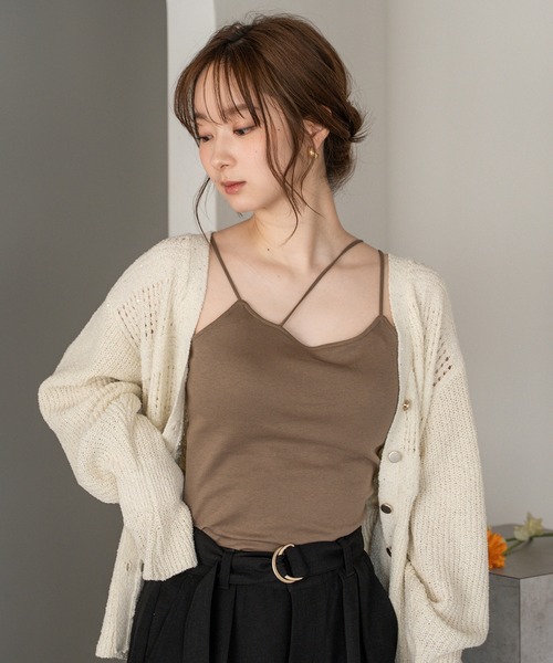mideal（マイディール）の「cross design camisole / クロスデザインキャミソール（キャミソール・レディース・アイボリー/ブラック/ブラウン/ピンク・FREE）」の4枚目の写真