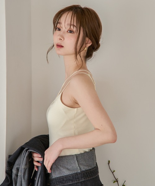 mideal（マイディール）の「cross design camisole / クロスデザインキャミソール（キャミソール・レディース・アイボリー/ブラック/ブラウン/ピンク・FREE）」の10枚目の写真