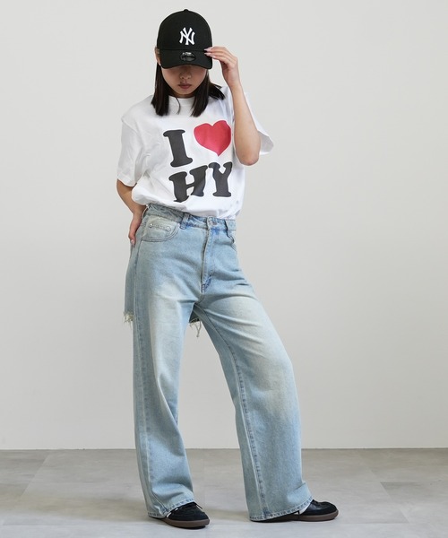 BASIS(ベイシス)の「I LOVE ロゴ コットン Tシャツ(Tシャツ/カットソー・レディース・ホワイト/ブラック・MEDIUM/LARGE)」の5枚目の写真