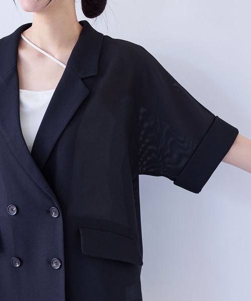 VIS(ビス)の「【洗える】メッシュドルマンサマージャケット(テーラードジャケット・レディース・キナリ/ブラック/カーキ・FREE)」の22枚目の写真