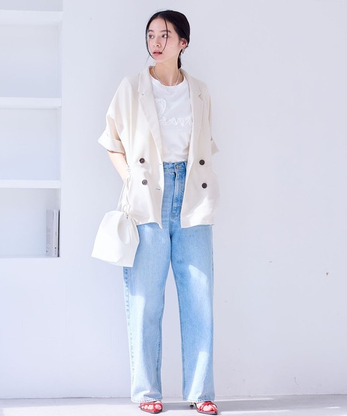 VIS(ビス)の「【洗える】メッシュドルマンサマージャケット(テーラードジャケット・レディース・キナリ/ブラック/カーキ・FREE)」の5枚目の写真