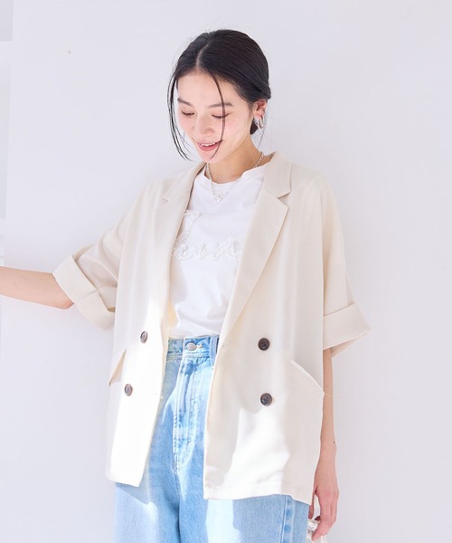 VIS(ビス)の「【洗える】メッシュドルマンサマージャケット(テーラードジャケット・レディース・キナリ/ブラック/カーキ・FREE)」の6枚目の写真