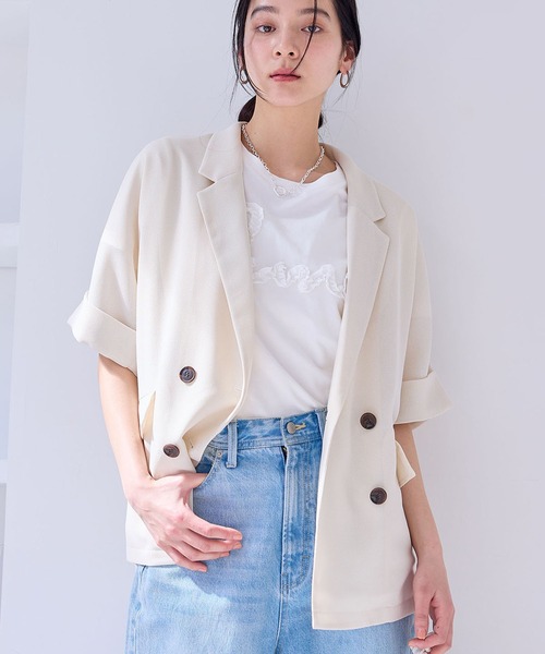 VIS(ビス)の「【洗える】メッシュドルマンサマージャケット(テーラードジャケット・レディース・キナリ/ブラック/カーキ・FREE)」の7枚目の写真