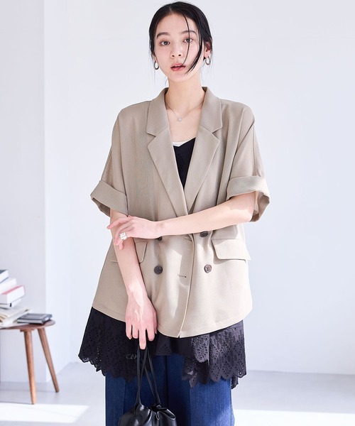 VIS(ビス)の「【洗える】メッシュドルマンサマージャケット(テーラードジャケット・レディース・キナリ/ブラック/カーキ・FREE)」の10枚目の写真