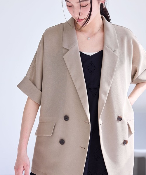 VIS(ビス)の「【洗える】メッシュドルマンサマージャケット(テーラードジャケット・レディース・キナリ/ブラック/カーキ・FREE)」の11枚目の写真