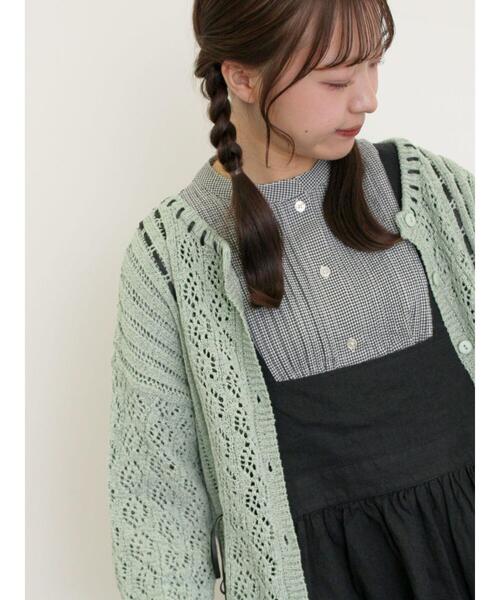 Samansa Mos2（サマンサ モスモス）の「透かし編み前後2WAYリボンニット（カーディガン/ボレロ・レディース・ブラック/キナリ/ミント・F）」の13枚目の写真