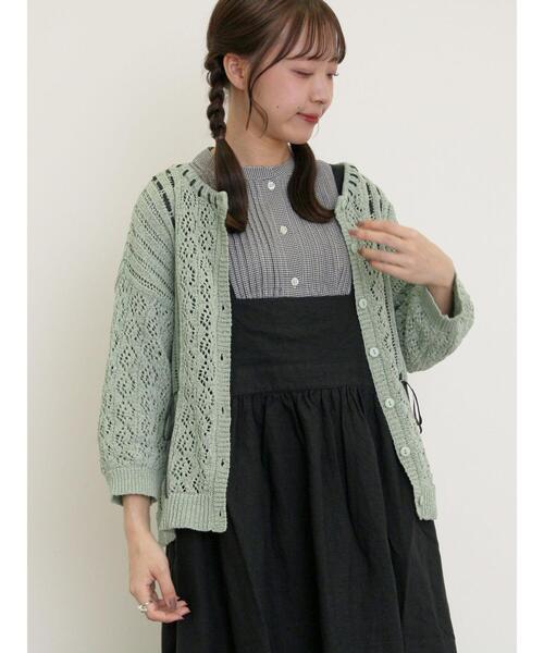 Samansa Mos2（サマンサ モスモス）の「透かし編み前後2WAYリボンニット（カーディガン/ボレロ・レディース・ブラック/キナリ/ミント・F）」の14枚目の写真