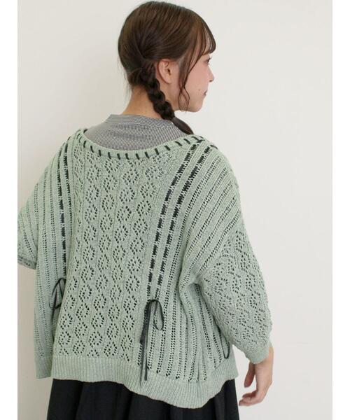 Samansa Mos2（サマンサ モスモス）の「透かし編み前後2WAYリボンニット（カーディガン/ボレロ・レディース・ブラック/キナリ/ミント・F）」の17枚目の写真