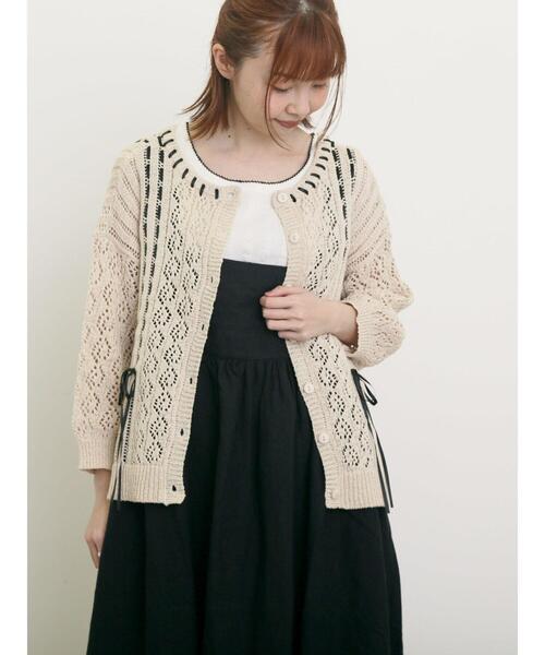 Samansa Mos2（サマンサ モスモス）の「透かし編み前後2WAYリボンニット（カーディガン/ボレロ・レディース・ブラック/キナリ/ミント・F）」の4枚目の写真
