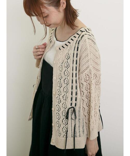 Samansa Mos2（サマンサ モスモス）の「透かし編み前後2WAYリボンニット（カーディガン/ボレロ・レディース・ブラック/キナリ/ミント・F）」の6枚目の写真