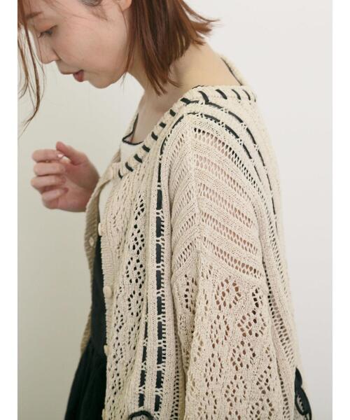 Samansa Mos2（サマンサ モスモス）の「透かし編み前後2WAYリボンニット（カーディガン/ボレロ・レディース・ブラック/キナリ/ミント・F）」の7枚目の写真