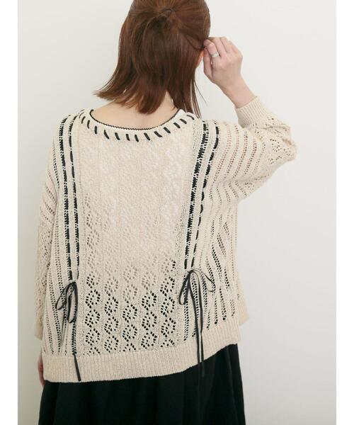 Samansa Mos2（サマンサ モスモス）の「透かし編み前後2WAYリボンニット（カーディガン/ボレロ・レディース・ブラック/キナリ/ミント・F）」の8枚目の写真