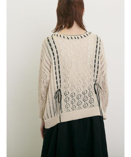 Samansa Mos2（サマンサ モスモス）の「透かし編み前後2WAYリボンニット（カーディガン/ボレロ・レディース・ブラック/キナリ/ミント・F）」の9枚目の写真