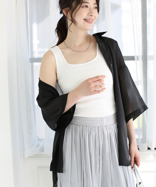 fifth（フィフス）の「サマーリブニットタンクトップ（キャミソール・レディース・ピンク/ブラック/ホワイト/マスタード/ライトブルー・M）」の2枚目の写真