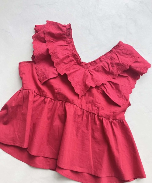 AS KNOW AS plus（アズノゥアズプラス）の「●フレンチスリーブ レース ティアードフリルブラウス（シャツ/ブラウス・レディース・レッド/ブラック/オフホワイト・FREE）」の6枚目の写真