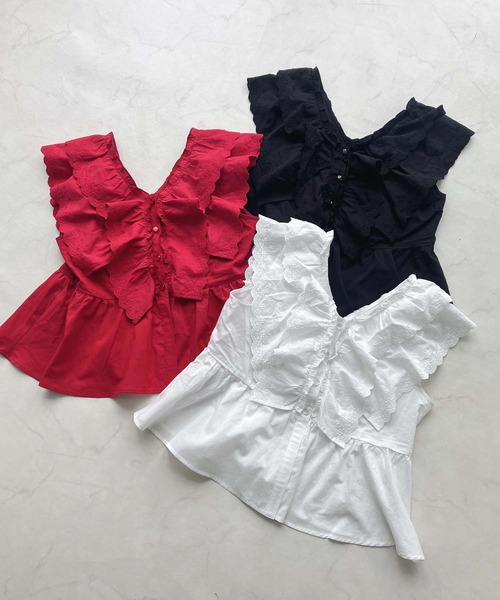 AS KNOW AS plus（アズノゥアズプラス）の「●フレンチスリーブ レース ティアードフリルブラウス（シャツ/ブラウス・レディース・レッド/ブラック/オフホワイト・FREE）」の8枚目の写真