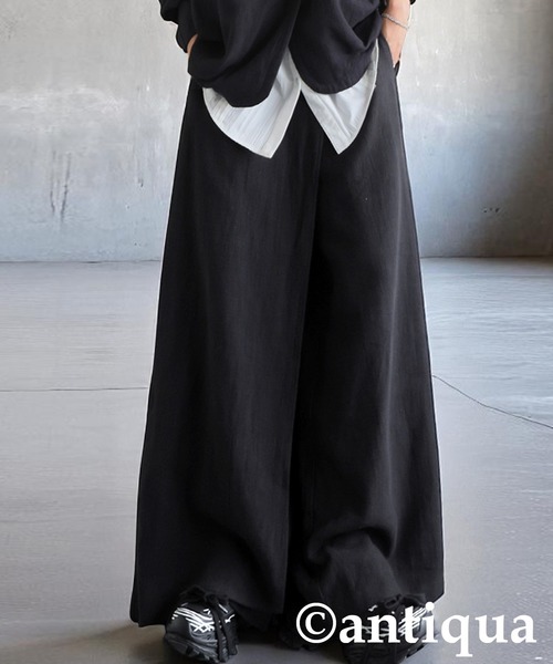 antiqua(アンティカ)の「リネンカフェパンツ(その他パンツ・レディース・ブラック/ナチュラル・ONESIZE)」の1枚目の写真