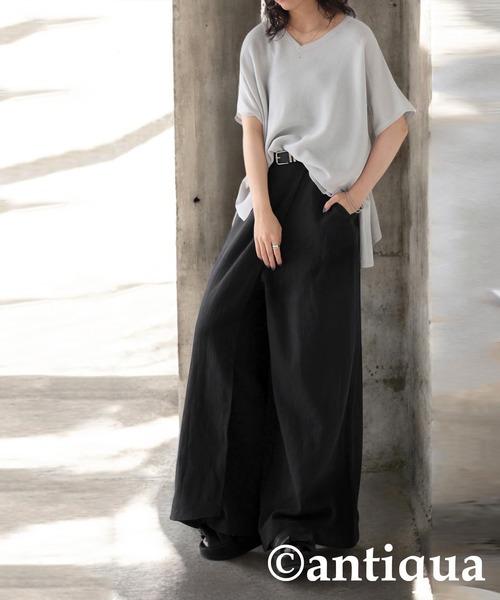 antiqua(アンティカ)の「リネンカフェパンツ(その他パンツ・レディース・ブラック/ナチュラル・ONESIZE)」の3枚目の写真