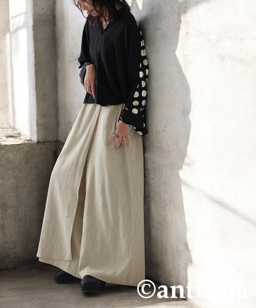 antiqua(アンティカ)の「リネンカフェパンツ(その他パンツ・レディース・ブラック/ナチュラル・ONESIZE)」の11枚目の写真