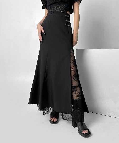 LVEU.(ラブユ.)の「【LVEU.】マルチウェイシャーリングレーススカート / ボトムス スカート レース シャーリング リボン マルチウェイ シャーリング フレア レイヤード ブラック(スカート・レディース・ブラック・FREE)」の3枚目の写真