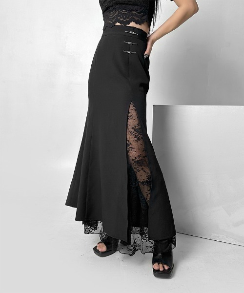 LVEU.(ラブユ.)の「【LVEU.】マルチウェイシャーリングレーススカート / ボトムス スカート レース シャーリング リボン マルチウェイ シャーリング フレア レイヤード ブラック(スカート・レディース・ブラック・FREE)」の4枚目の写真