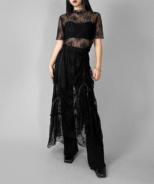 LVEU.(ラブユ.)の「【LVEU.】マルチウェイシャーリングレーススカート / ボトムス スカート レース シャーリング リボン マルチウェイ シャーリング フレア レイヤード ブラック(スカート・レディース・ブラック・FREE)」の6枚目の写真