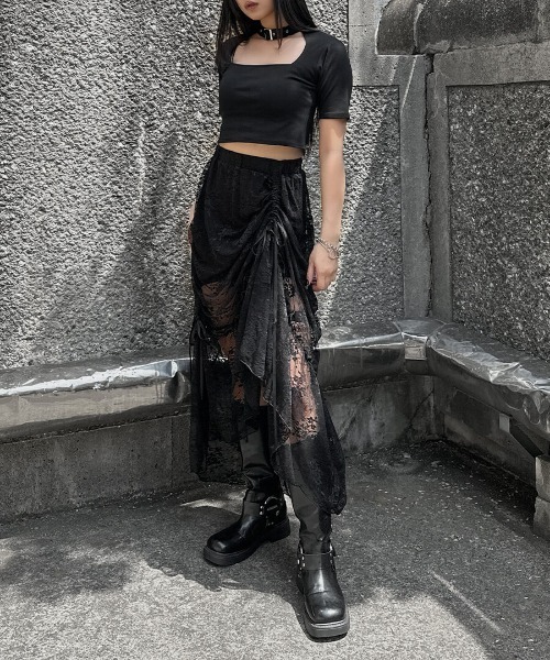 LVEU.(ラブユ.)の「【LVEU.】マルチウェイシャーリングレーススカート / ボトムス スカート レース シャーリング リボン マルチウェイ シャーリング フレア レイヤード ブラック(スカート・レディース・ブラック・FREE)」の10枚目の写真