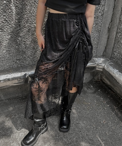 LVEU.(ラブユ.)の「【LVEU.】マルチウェイシャーリングレーススカート / ボトムス スカート レース シャーリング リボン マルチウェイ シャーリング フレア レイヤード ブラック(スカート・レディース・ブラック・FREE)」の12枚目の写真