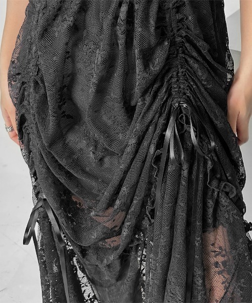 LVEU.(ラブユ.)の「【LVEU.】マルチウェイシャーリングレーススカート / ボトムス スカート レース シャーリング リボン マルチウェイ シャーリング フレア レイヤード ブラック(スカート・レディース・ブラック・FREE)」の16枚目の写真