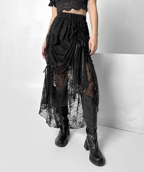 LVEU.(ラブユ.)の「【LVEU.】マルチウェイシャーリングレーススカート / ボトムス スカート レース シャーリング リボン マルチウェイ シャーリング フレア レイヤード ブラック(スカート・レディース・ブラック・FREE)」の18枚目の写真