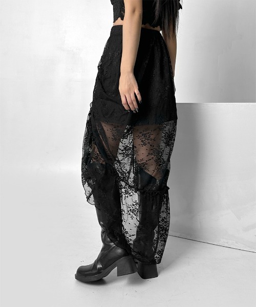 LVEU.(ラブユ.)の「【LVEU.】マルチウェイシャーリングレーススカート / ボトムス スカート レース シャーリング リボン マルチウェイ シャーリング フレア レイヤード ブラック(スカート・レディース・ブラック・FREE)」の19枚目の写真