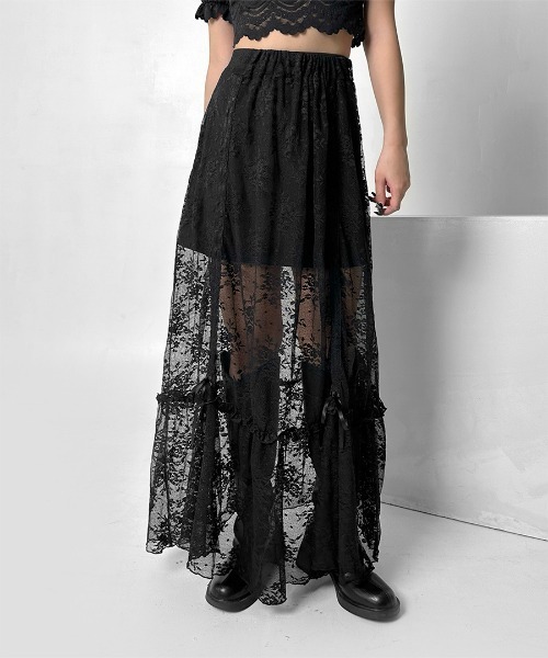 LVEU.(ラブユ.)の「【LVEU.】マルチウェイシャーリングレーススカート / ボトムス スカート レース シャーリング リボン マルチウェイ シャーリング フレア レイヤード ブラック(スカート・レディース・ブラック・FREE)」の21枚目の写真